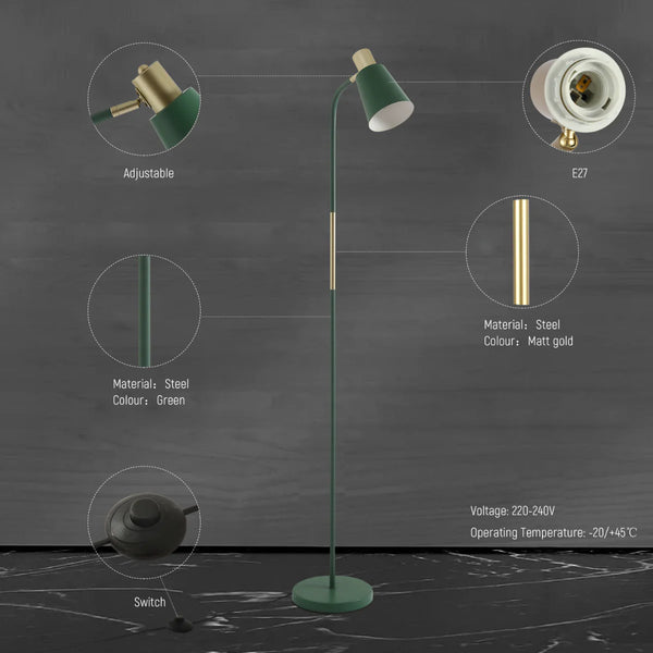 Bend Design Floor Lamp with Gold Accents - E27