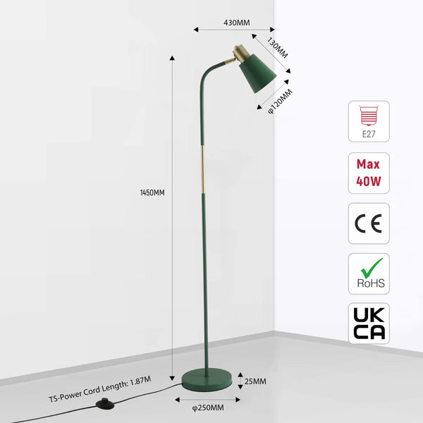 Bend Design Floor Lamp with Gold Accents - E27