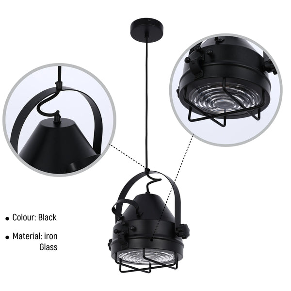 Black Adjustable Spotlight Pendant Light with Grill E27