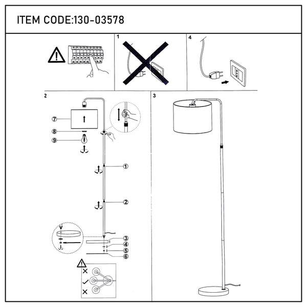 Black and Gold Floor Lamp – E27 Fitting, 1530mm Height