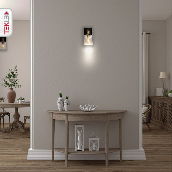 Black Body Clear Glass Cone Wall Light E27 Fitting