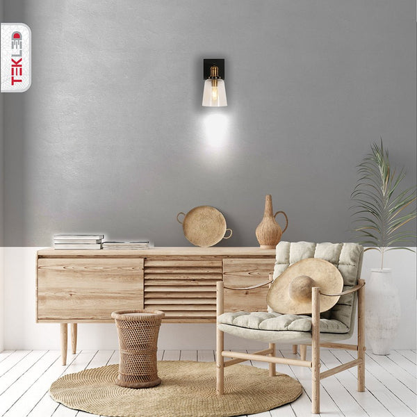 Black Body Clear Glass Cone Wall Light E27 Fitting