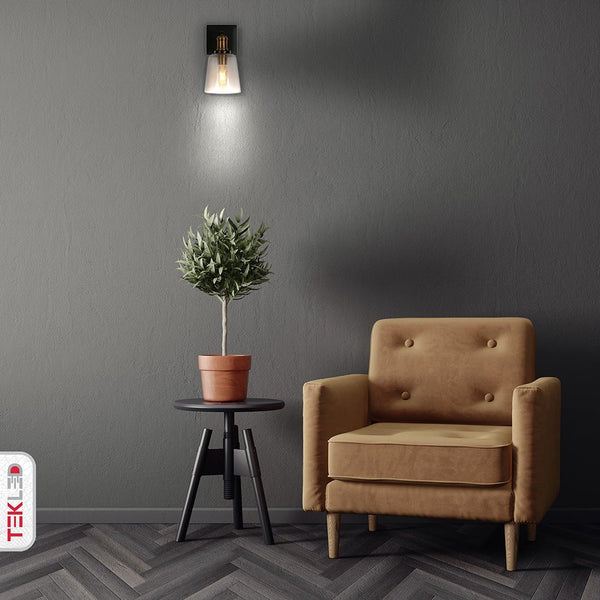 Black Body Clear Glass Cone Wall Light E27 Fitting