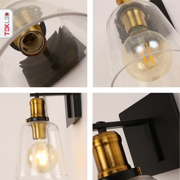 Black Body Clear Glass Cone Wall Light E27 Fitting