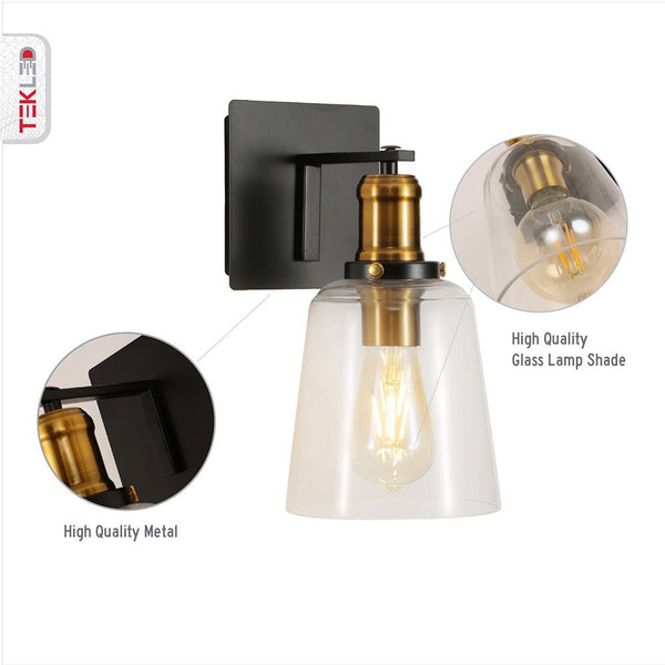 Black Body Clear Glass Cone Wall Light E27 Fitting