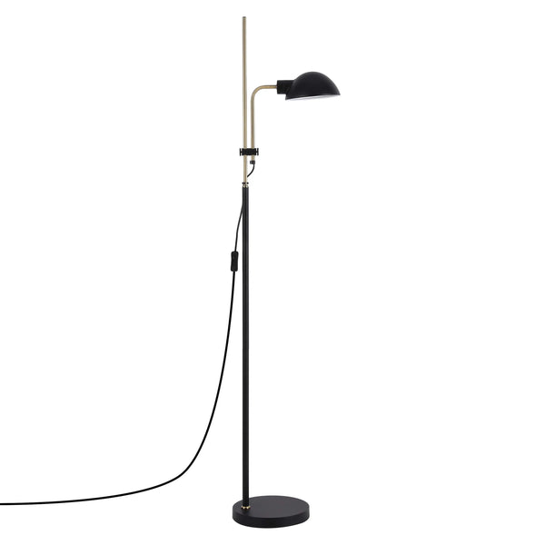 Black and Brass Floor Lamp with Domed Shade
