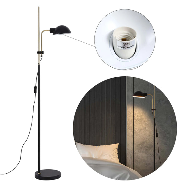 Black and Brass Floor Lamp with Domed Shade