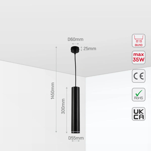 Black Cylinder Pendant Downlight GU10 Modern Minimalist