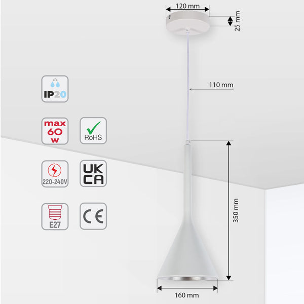 Funnel Nordic Modern Metal Ceiling Pendant Light E27 Fitting
