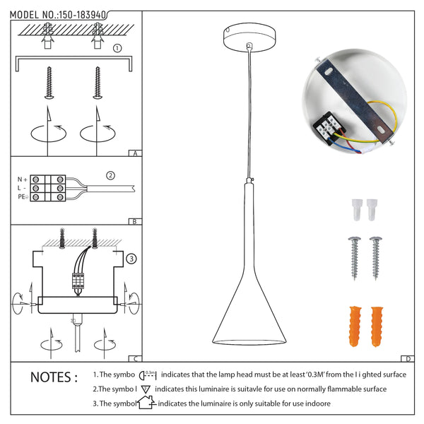 Funnel Nordic Modern Metal Ceiling Pendant Light E27 Fitting