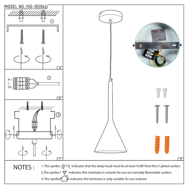 Funnel Nordic Modern Metal Ceiling Pendant Light E27 Fitting