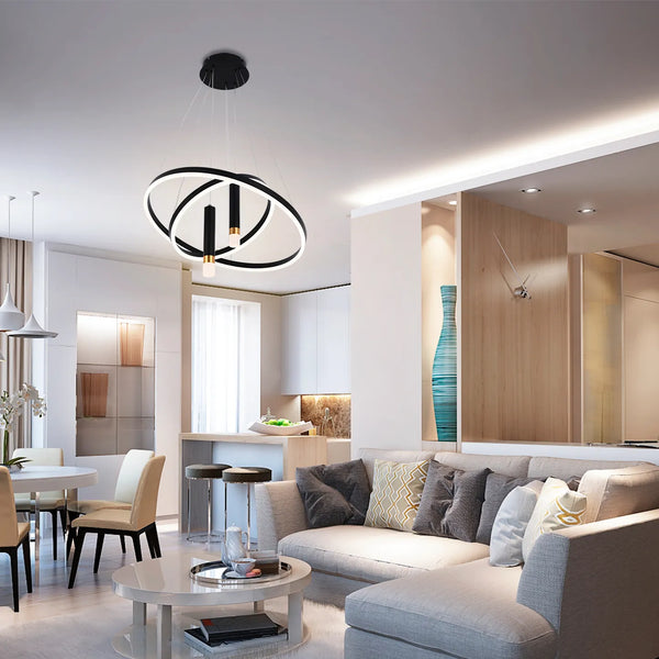 Black and Gold Modern Chandelier with 3 Intersecting Rings - 3CCT