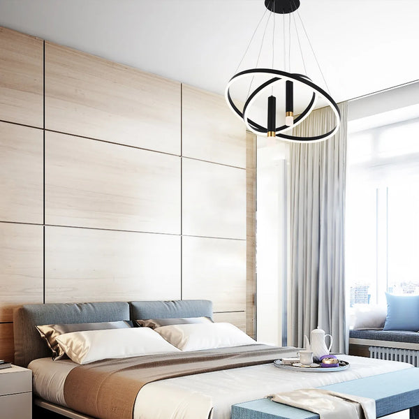 Black and Gold Modern Chandelier with 3 Intersecting Rings - 3CCT