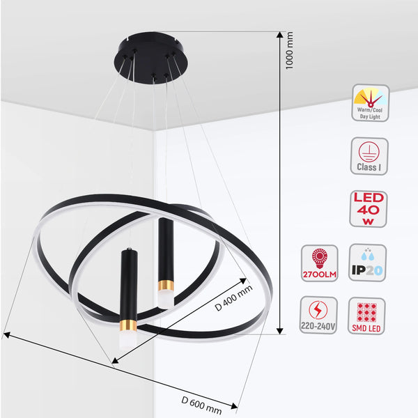 Black and Gold Modern Chandelier with 3 Intersecting Rings - 3CCT