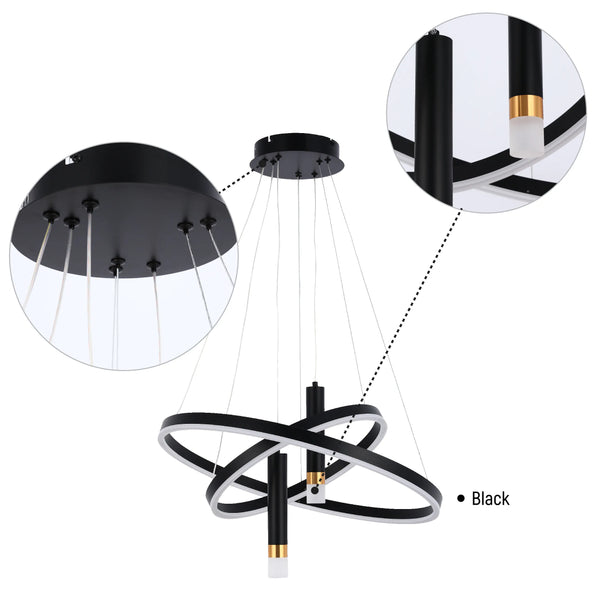 Black and Gold Modern Chandelier with 3 Intersecting Rings - 3CCT