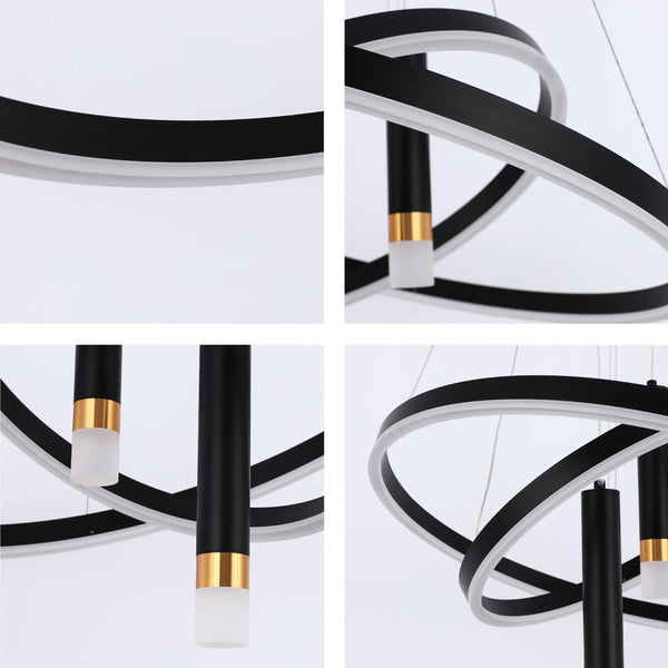 Black and Gold Modern Chandelier with 3 Intersecting Rings - 3CCT