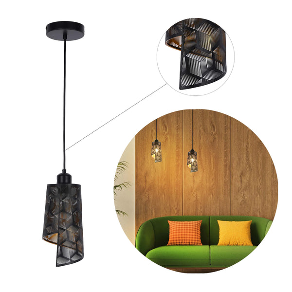 Black & Gold Spiral Cut-Out Metal Pendant Light E27