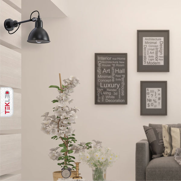 Black Hinged Metal Dome Wall Light E27 Fitting