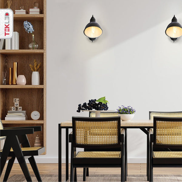 Black Hinged Metal Dome Wall Light E27 Fitting