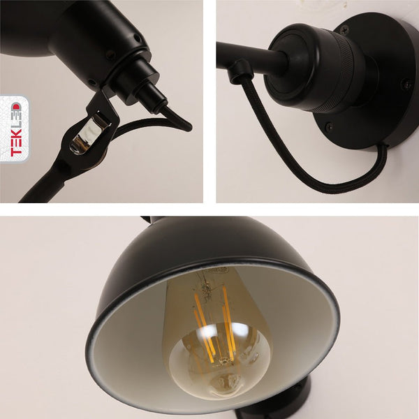 Black Hinged Metal Dome Wall Light E27 Fitting