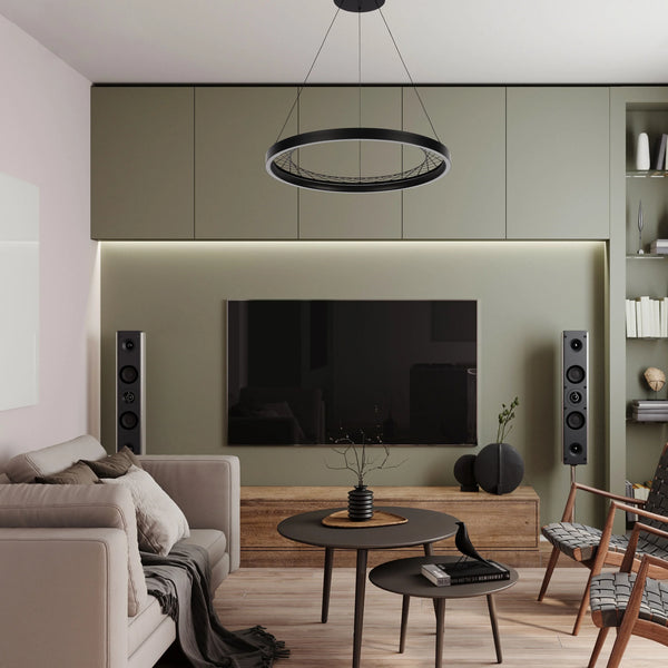 Black Lattice Circular Pendant Light - Single & Double Ring Options