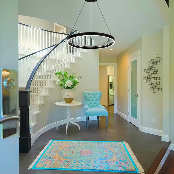 Black Lattice Circular Pendant Light - Single & Double Ring Options