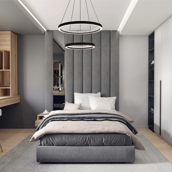 Black Lattice Circular Pendant Light - Single & Double Ring Options