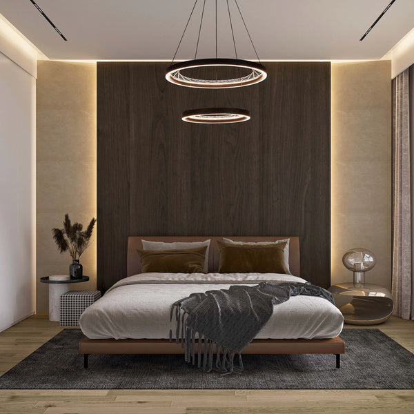 Black Lattice Circular Pendant Light - Single & Double Ring Options