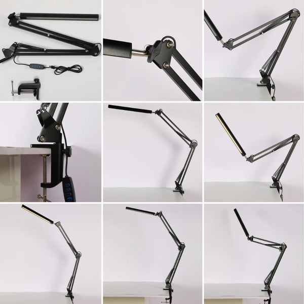 Black LED Long Arm Dimming Desk Light 10W 3000-6000K TEKLED