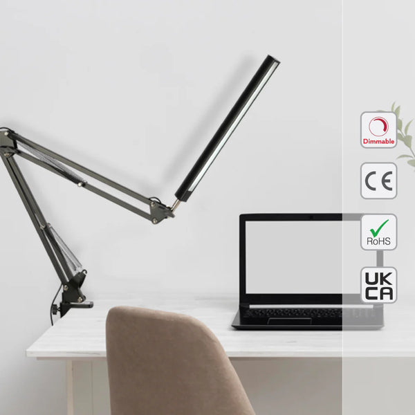 Black LED Long Arm Dimming Desk Light 10W 3000-6000K TEKLED