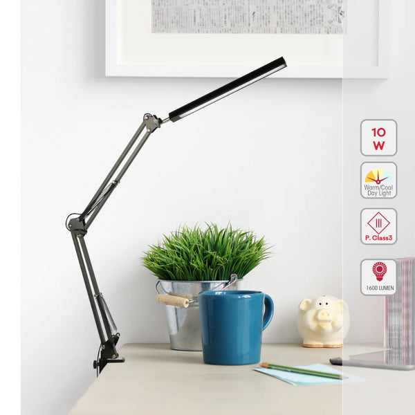 Black LED Long Arm Dimming Desk Light 10W 3000-6000K TEKLED
