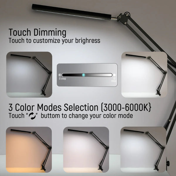 Black LED Long Arm Dimming Desk Light 10W 3000-6000K TEKLED