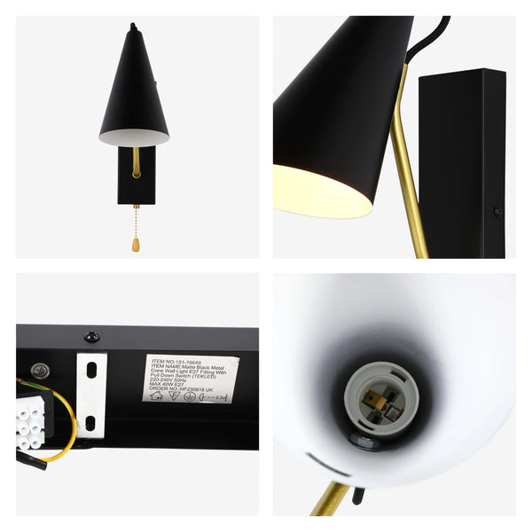 Metal Cone Wall Light E27 Fitting
