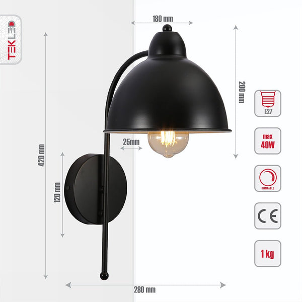 Snowdrop Metal Dome Wall Light E27 Fitting