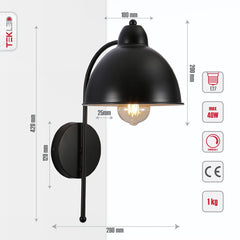 Snowdrop Metal Dome Wall Light E27 Fitting