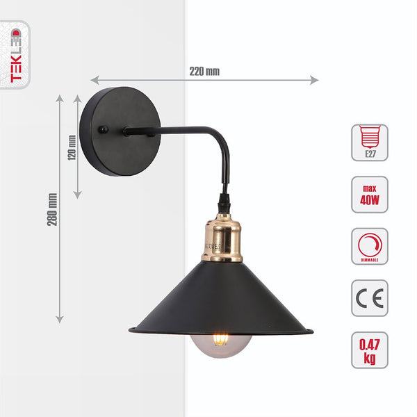 Metal Funnel Suspended Wall Light E27 Fitting