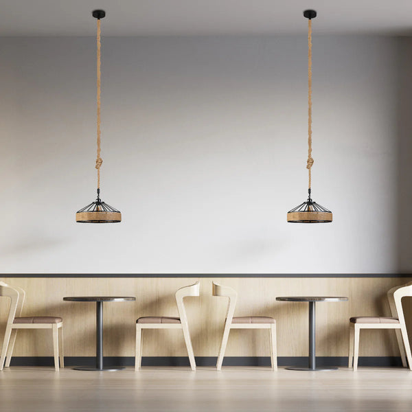 Black Metal Hemp Rope Cage Pendant Ceiling Light E27