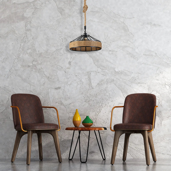 Black Metal Hemp Rope Cage Pendant Ceiling Light E27
