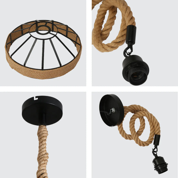 Black Metal Hemp Rope Cage Pendant Ceiling Light E27