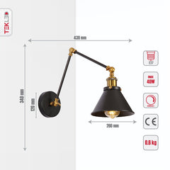 Metal Hinged Cone Wall Light E27 Fitting
