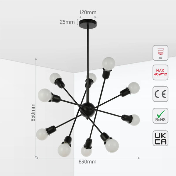 Black Rod Ceiling Light with Adjustable Geometry