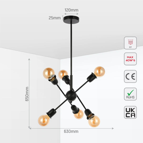 Black Rod Ceiling Light with Adjustable Geometry