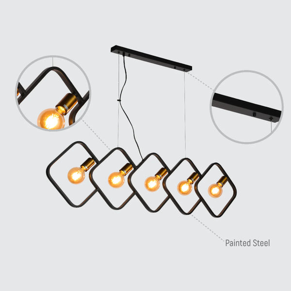 Black Square Pendant Light - Dual-tone 5-Holder Island Chandelier