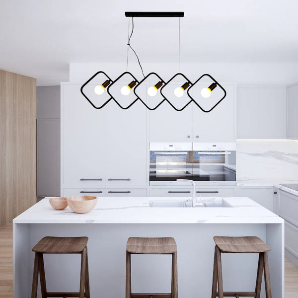 Black Square Pendant Light - Dual-tone 5-Holder Island Chandelier