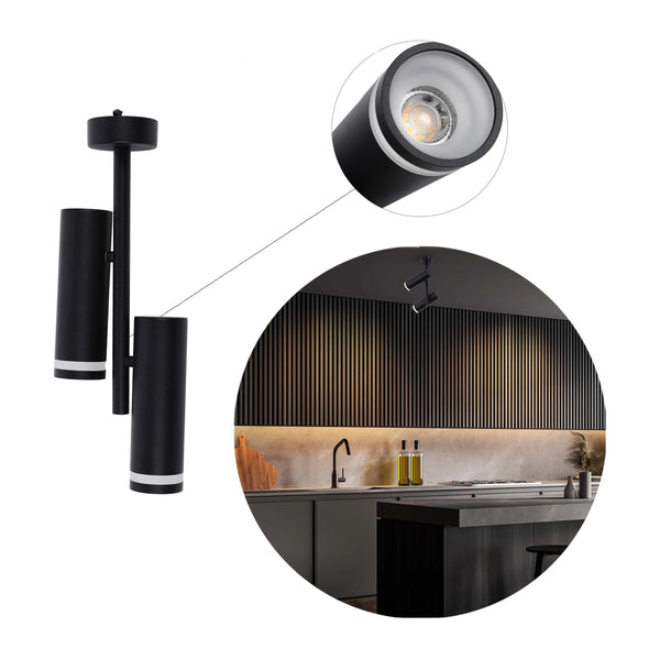 Black & White Twin Head Spotlight Ceiling Light GU10