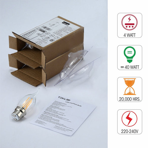 LED Dimmable Filament C35 Candle Bulb B22 Bayonet Cap 4W Warm White 2700K