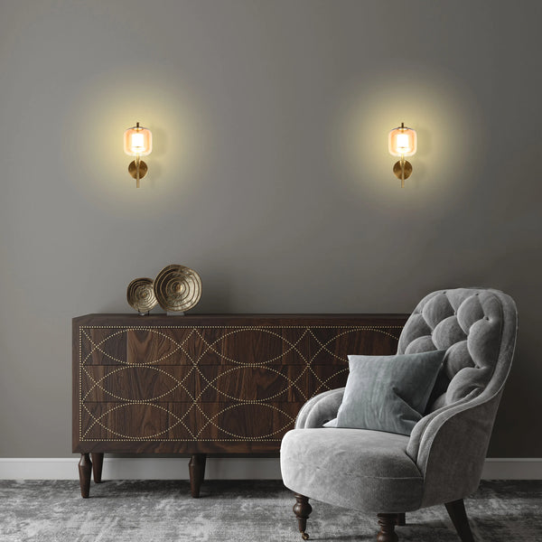 Bronze Wall Light with Amber or Smoked Glass Shade