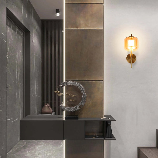 Bronze Wall Light with Amber or Smoked Glass Shade