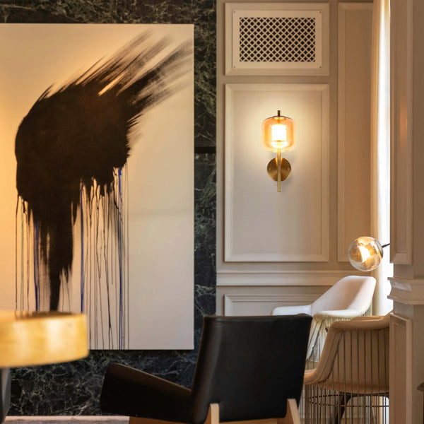 Bronze Wall Light with Amber or Smoked Glass Shade