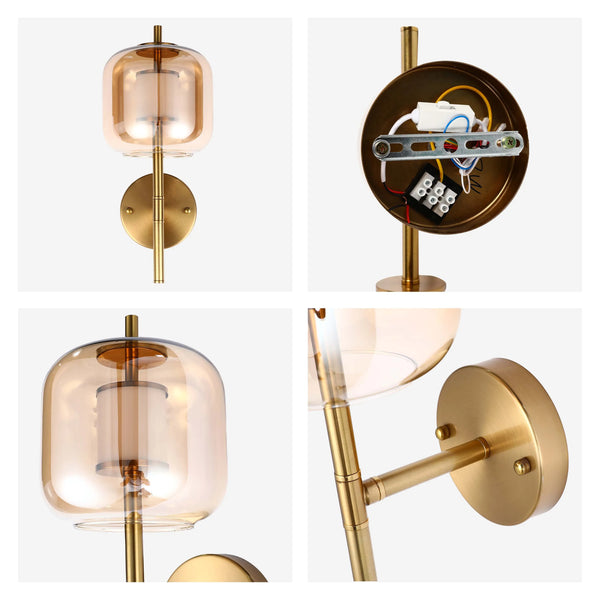 Bronze Wall Light with Amber or Smoked Glass Shade
